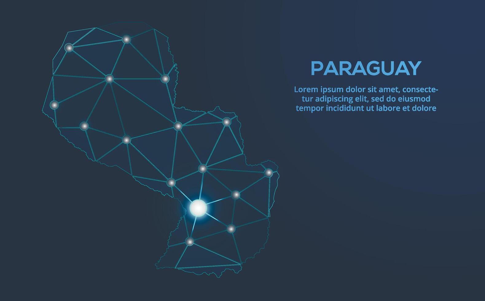 paraguay la communication réseau carte. faible poly image de une global carte avec lumières dans le forme de villes. carte dans le forme de une constellation, muet et étoiles vecteur