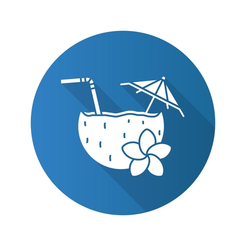 icône de grandissime design plat cocktail de plage. cocktail pina colada avec paille, parapluie et fleur de plumeria. symbole de silhouette de vecteur