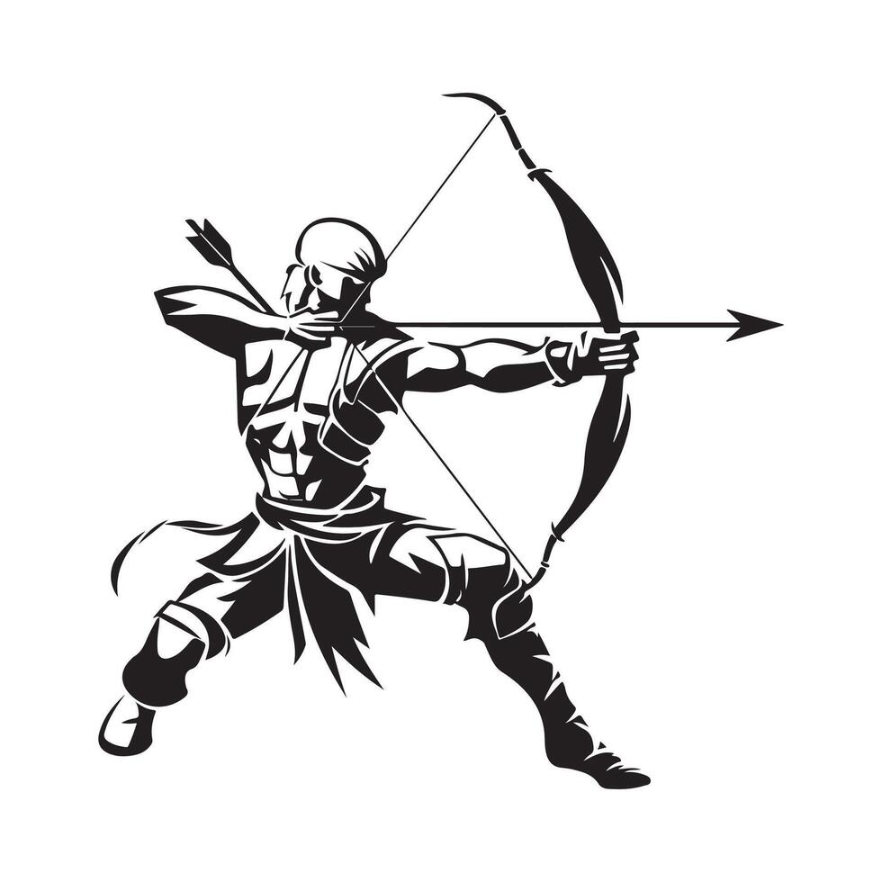 Chevalier jette La Flèche arc logo image conception Stock sur blanc Contexte vecteur