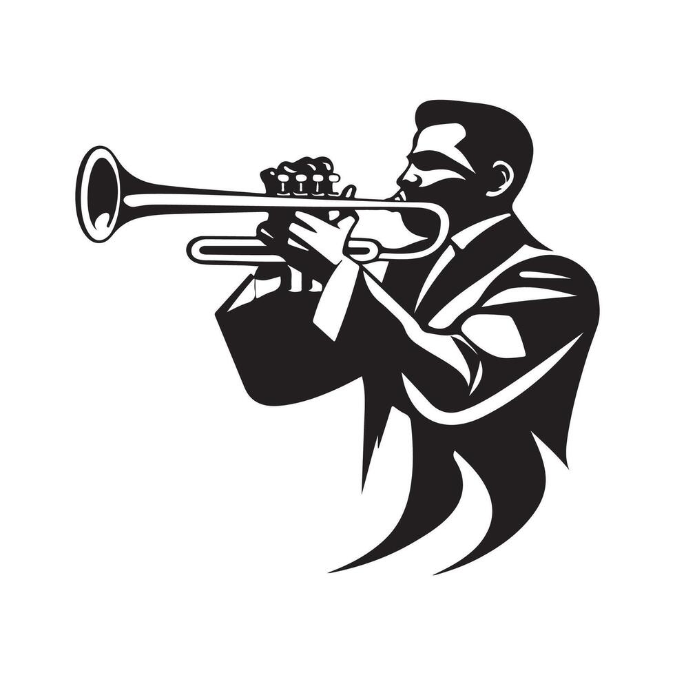 homme en jouant trompette silhouette isolé sur blanc vecteur