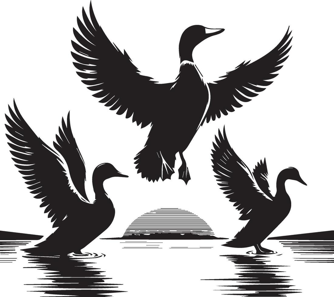 canard silhouette sur blanc Contexte. canard en volant illustration vecteur