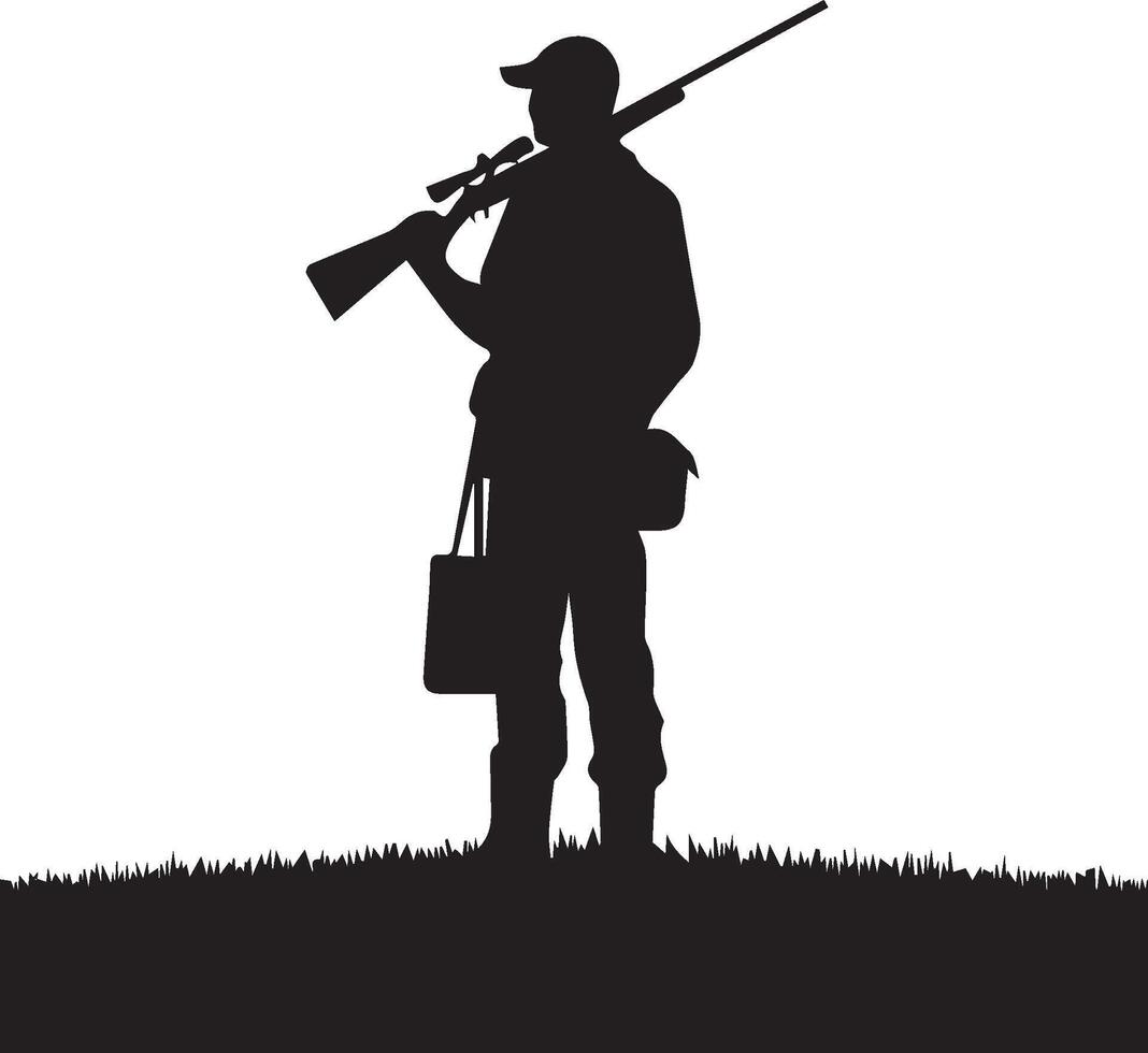 chasse homme silhouette ensemble. chasse homme avec pistolet vecteur