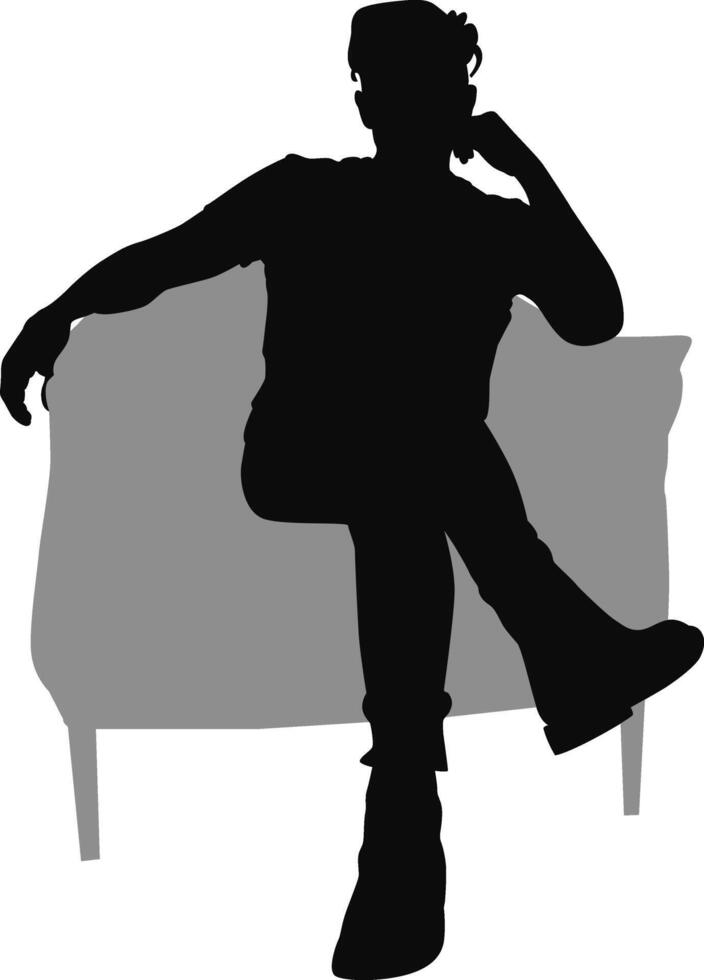 silhouette homme séance sur fauteuil vecteur