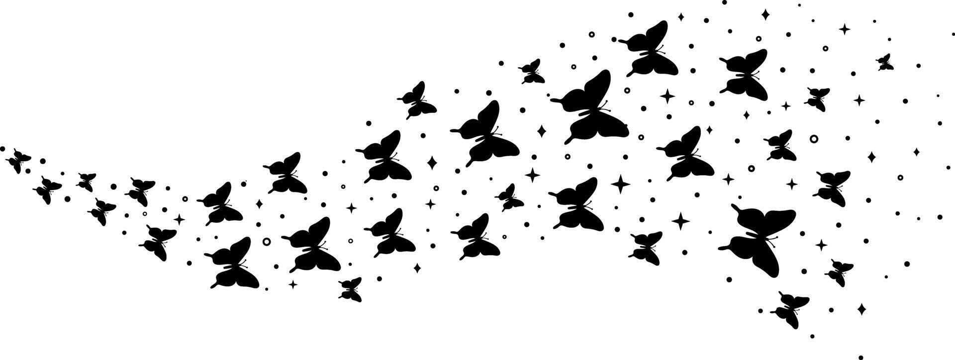 papillon vague conception, en volant papillons agrafe art isolé silhouettes, magique illustration, isolé vecteur