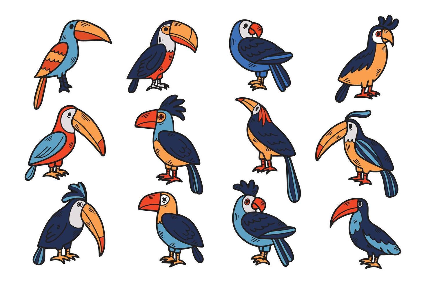 une ensemble de Douze des oiseaux avec différent couleurs et tailles vecteur