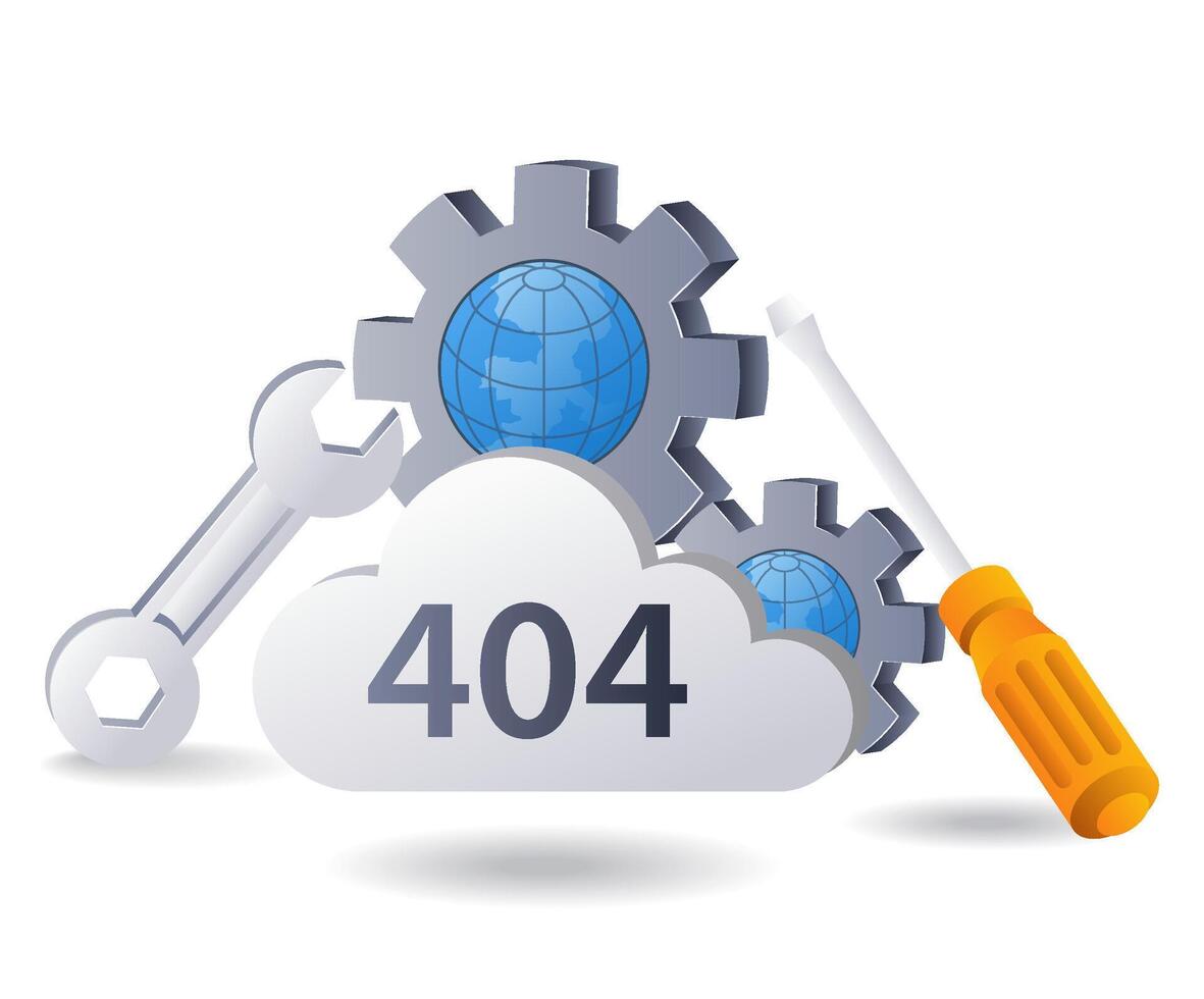 La technologie système code 404 Erreur avertissement équipement symbole, plat isométrique 3d illustration infographie vecteur