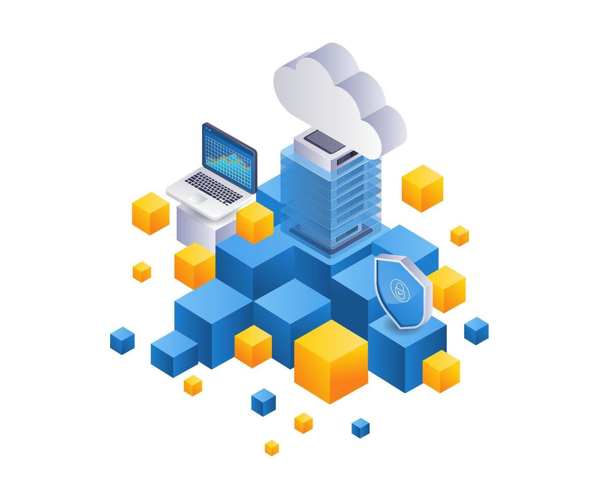 blockchain une analyse nuage serveur La technologie plat isométrique illustration vecteur