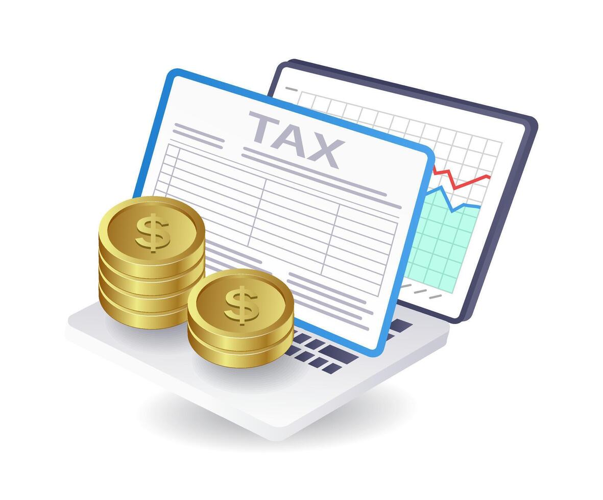 affaires impôt financier une analyse Les données infographie plat isométrique 3d illustration vecteur