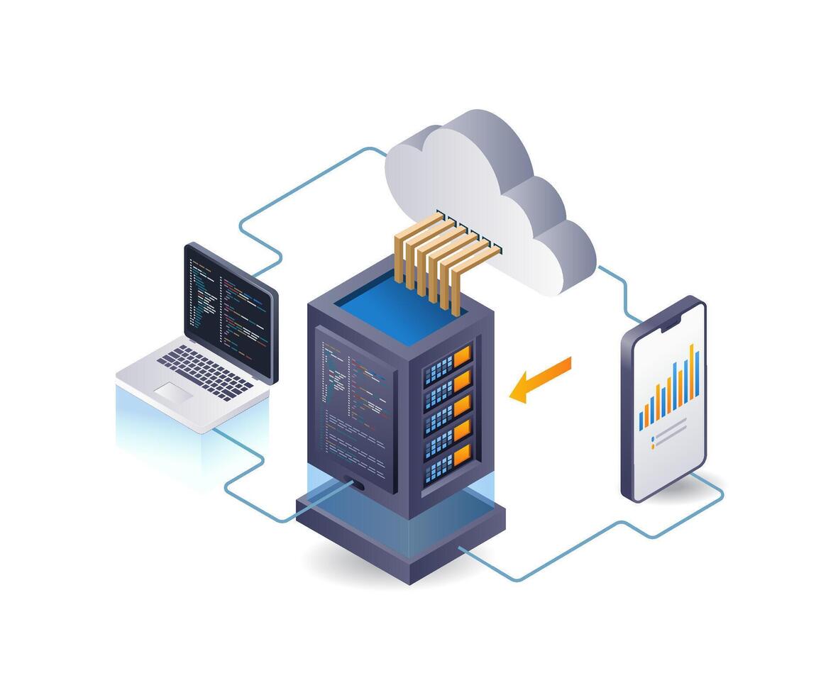 nuage serveur Les données affaires analyste, infographie 3d illustration plat isométrique vecteur