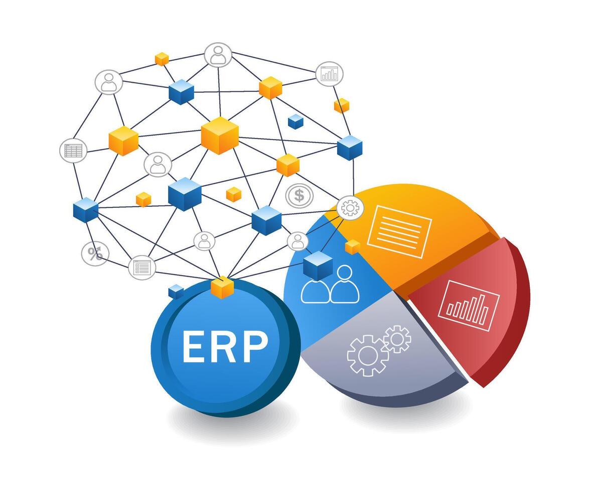 affaires erp une analyse réseau infographie 3d illustration plat isométrique vecteur