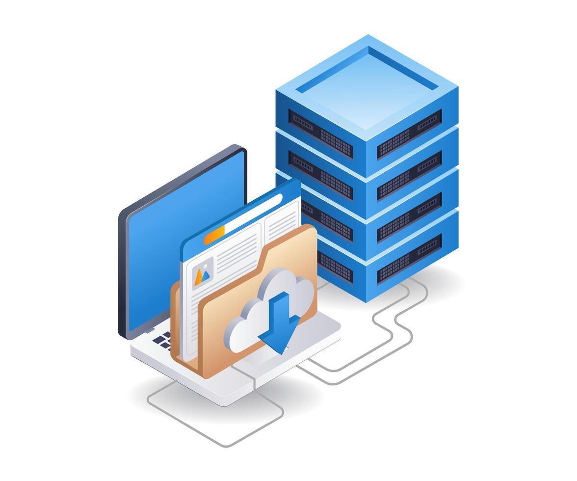 Les données espace de rangement serveur infographie plat isométrique 3d illustration vecteur