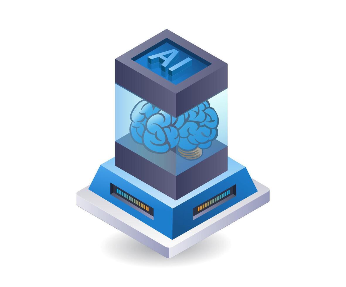 serveur artificiel intelligence cerveau, infographie 3d illustration plat isométrique vecteur