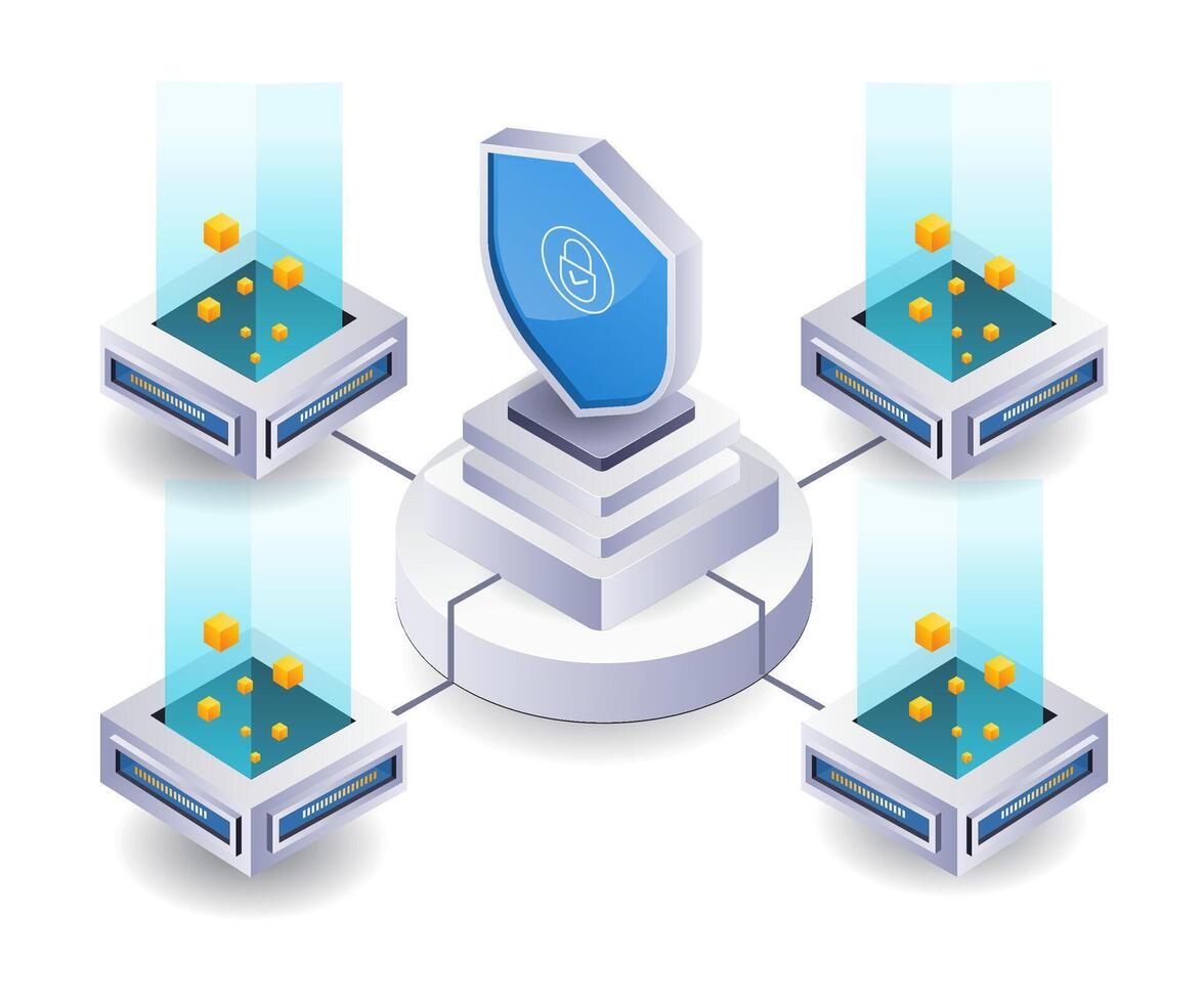 réseau Sécurité serveur La technologie infographie 3d illustration plat isométrique vecteur