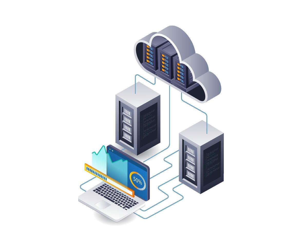 nuage serveur Les données analyste La technologie infographie 3d illustration plat isométrique vecteur