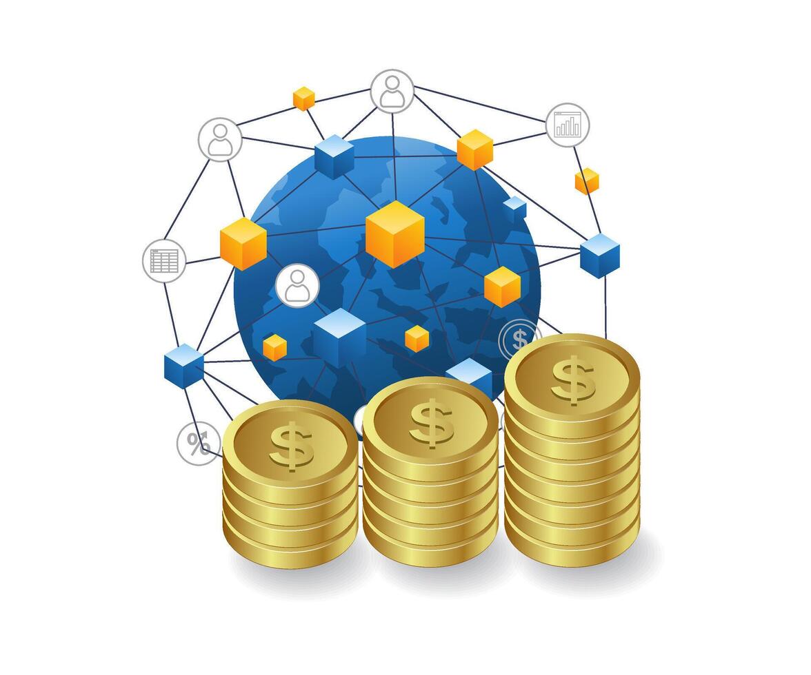 monde affaires réseau infographie plat isométrique 3d illustration vecteur