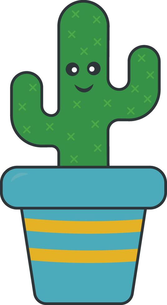 kawaii mis en pot cactus avec dessin animé style. isolé sur blanc Contexte. vecteur