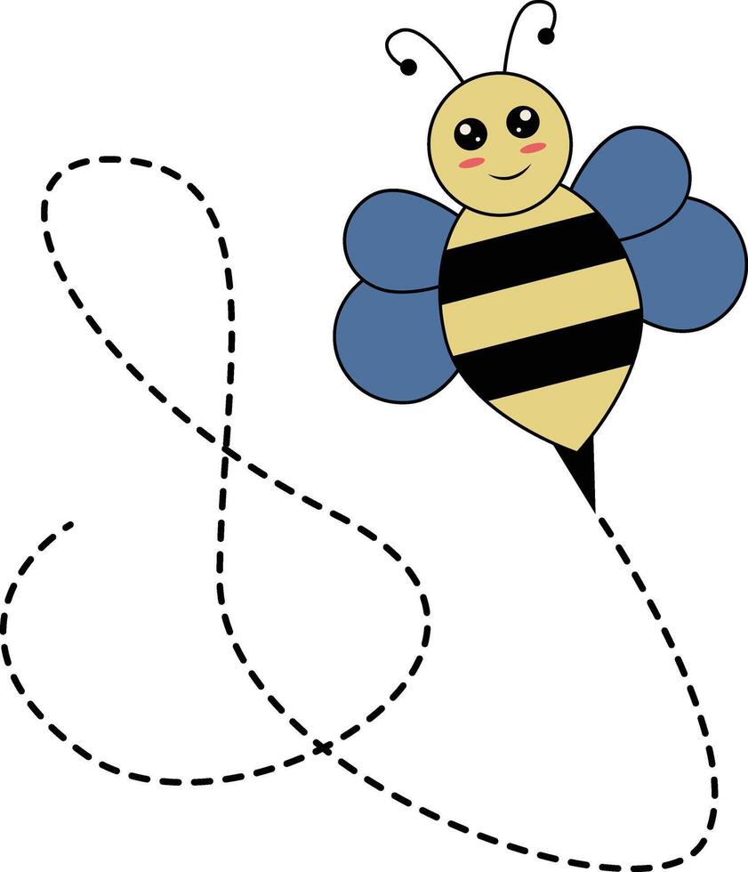 plat dessin animé abeille en volant sur à pois lignes. illustration conception vecteur