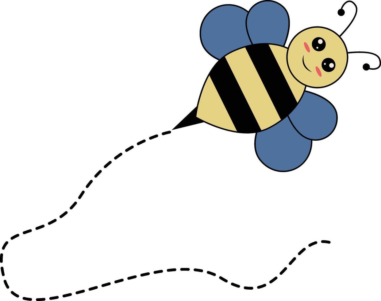 plat dessin animé abeille en volant sur à pois lignes. illustration conception vecteur