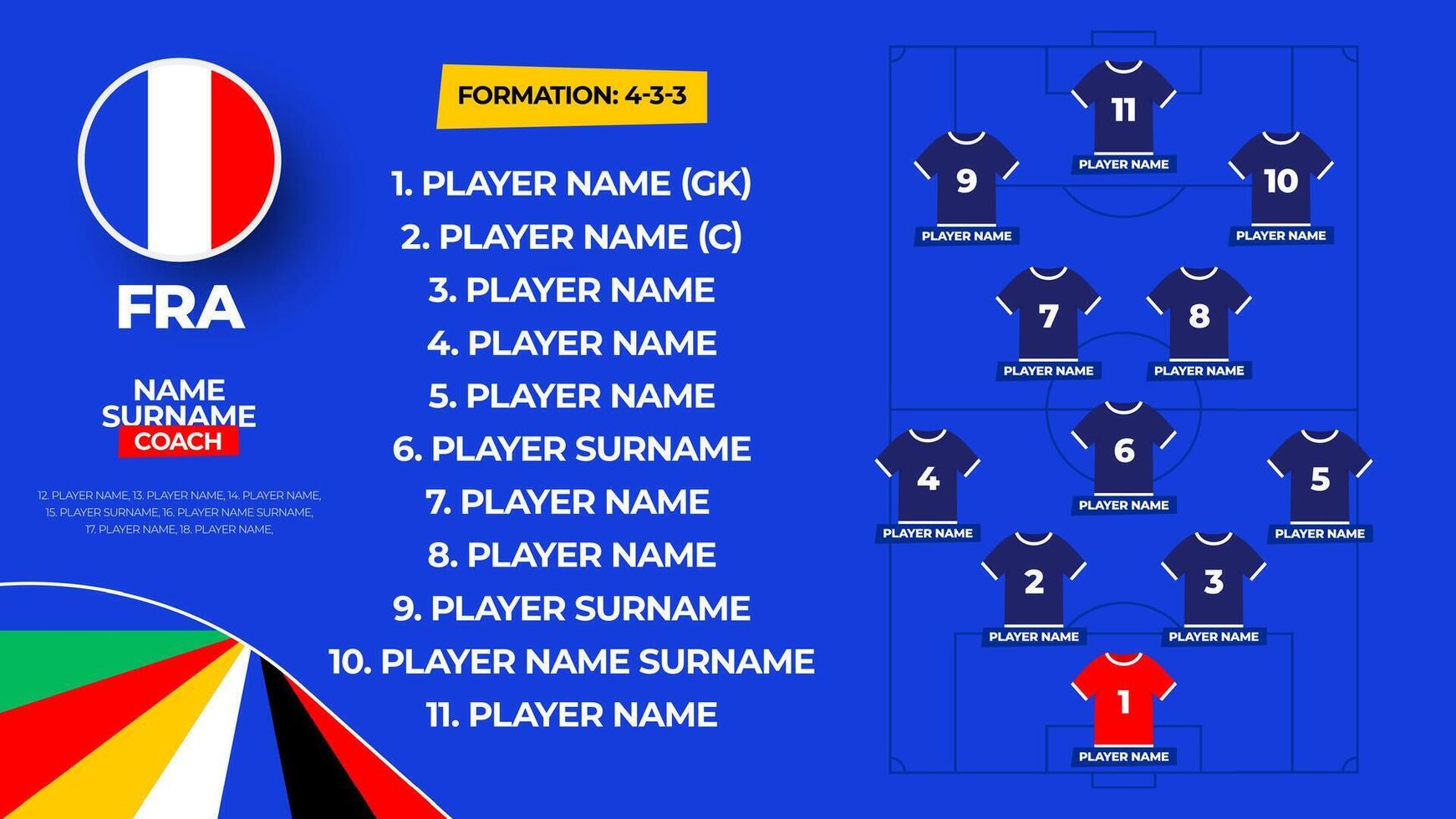 France Football équipe départ formation. 2024 Football équipe s'aligner sur déposé Football graphique pour football départ s'aligner équipe. illustration vecteur