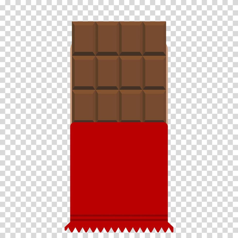 Chocolat bar dans rouge emballage, mauvais pour la santé et gras nourriture, cholestérol, sucre, sections, plat conception, Facile image, dessin animé style. ligne icône pour affaires et La publicité vecteur