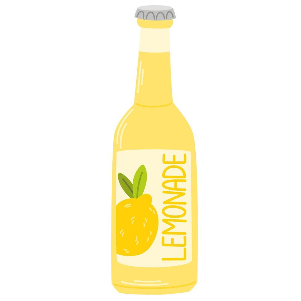 du froid limonade dans verre bouteille. Frais un soda boisson, été rafraîchissement boisson avec citron saveur, goût. savoureux sucré rafraîchissant juteux liquide. flotte illustration isolé vecteur