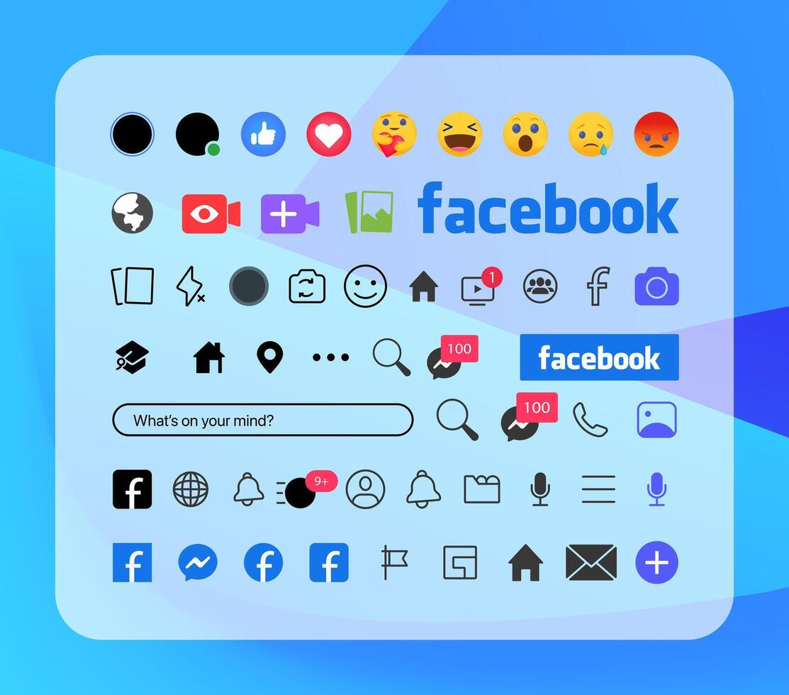 Facebook bouton icône. ensemble écran social médias et social réseau interface modèle. histoires utilisateur bouton, symbole, signe logo. histoires, aimé, flux. éditorial. illustration vecteur
