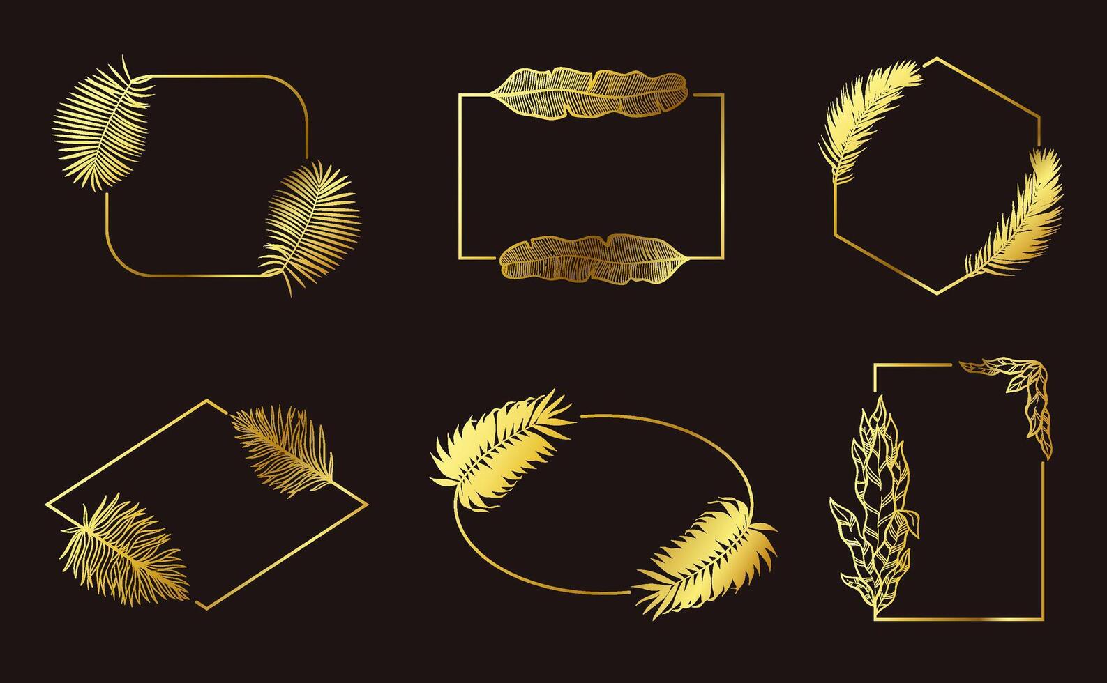 d'or feuilles cadres pour décoration et conception étiquette vecteur