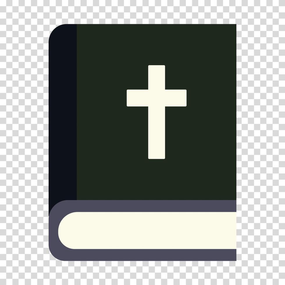 Bible dans une foncé vert couverture avec une blanc croix, spiritualité, connaissance, sagesse, plat conception, Facile image, dessin animé style. religion et Foi concept. ligne icône pour affaires et La publicité vecteur