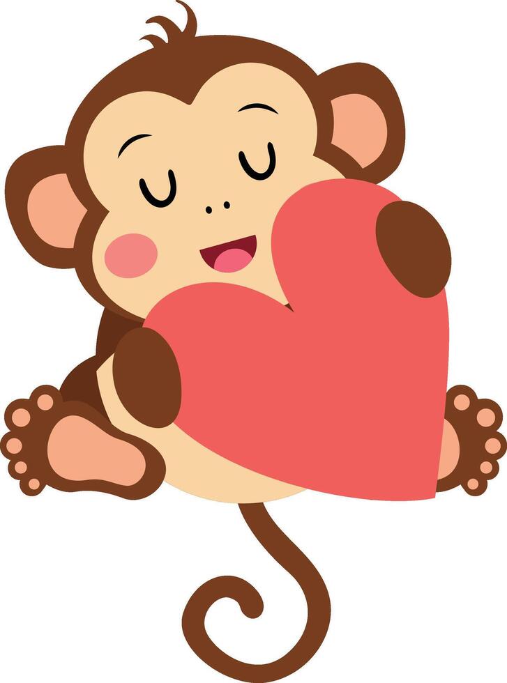 mignonne singe séance en portant une gros cœur vecteur