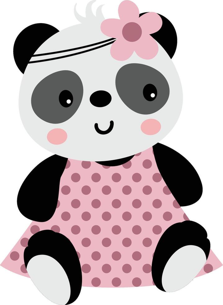 mignonne Panda séance portant une robe vecteur