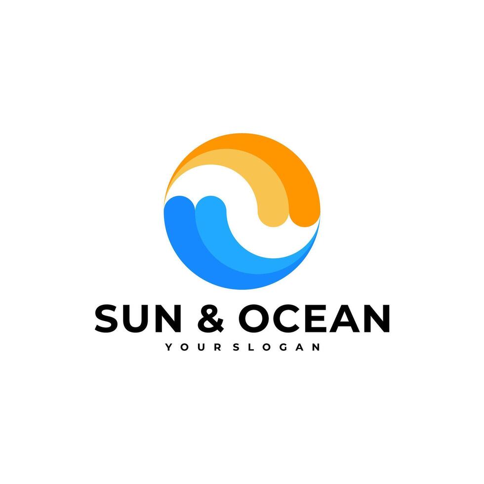 Soleil vague l'eau mer logo icône illustration vecteur