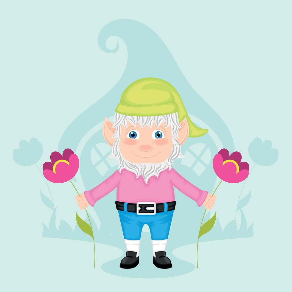 mignonne jardin gnome personnage dessin animé vecteur