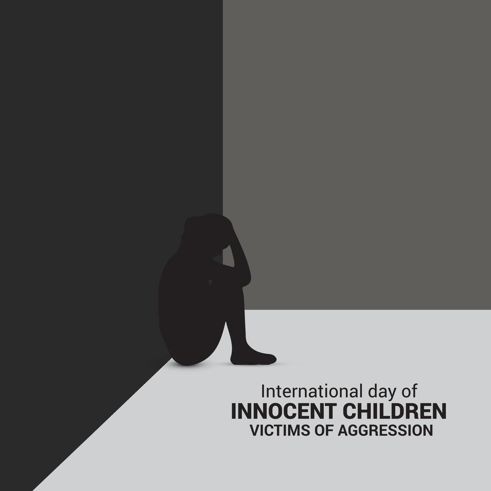 international journée de innocent les enfants victimes de agression Créatif modèle pour arrière-plan, bannière, carte, affiche. Parents la gauche le fille à rester Accueil seul, monde journée contre enfant la main d'oeuvre concept vecteur