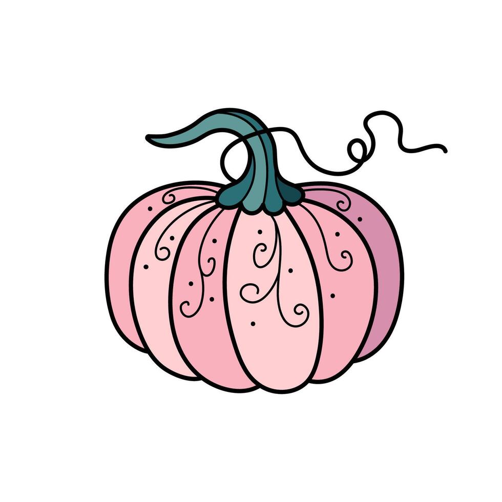 mignonne l'automne rose citrouille avec ornement main tiré clipart vecteur