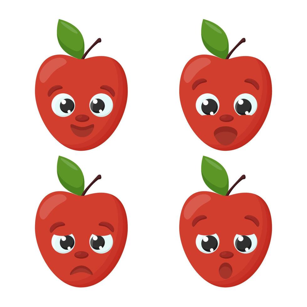 Pomme. emoji émoticône collection. dessin animé personnages pour des gamins vecteur