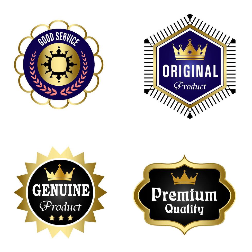 ensemble de qualité badges et Étiquettes conception éléments. d'or badge Étiquettes et laurier rétro ancien collection. emblème prime luxe logo dans rétro style modèle badges collection. vecteur