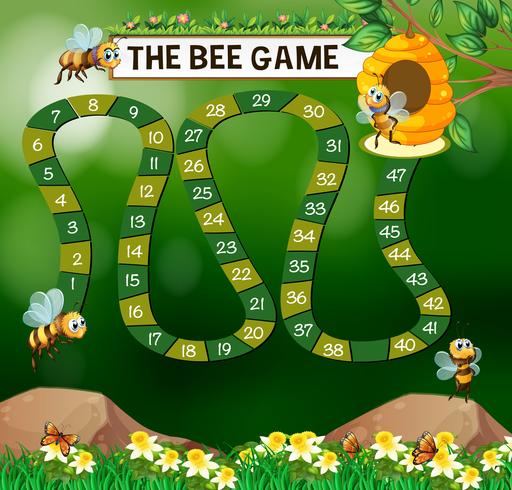 Modèle de jeu avec les abeilles qui volent dans le jardin vecteur