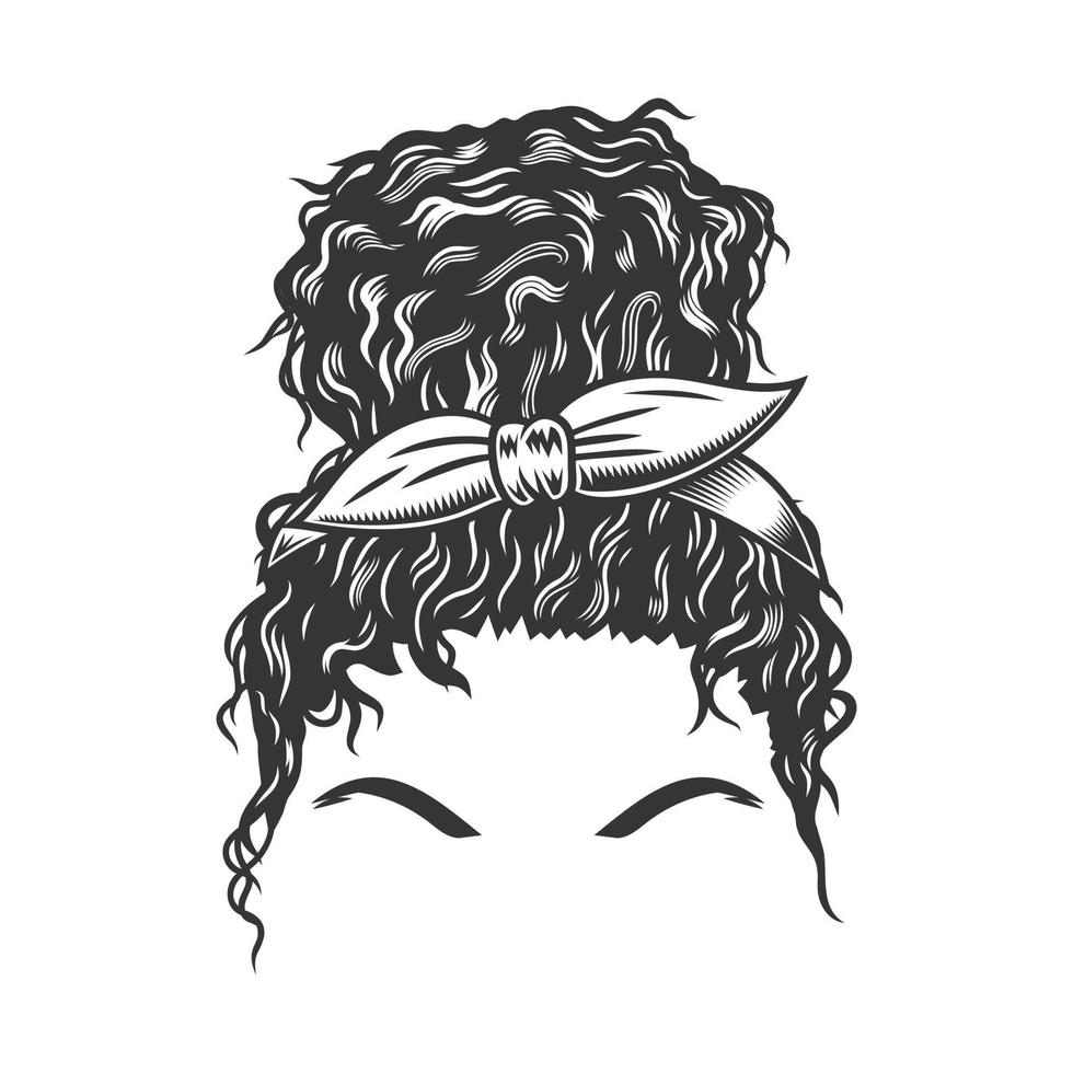 visage de femme avec afro chignon désordonné coiffures vintage vector illustration d'art en ligne.