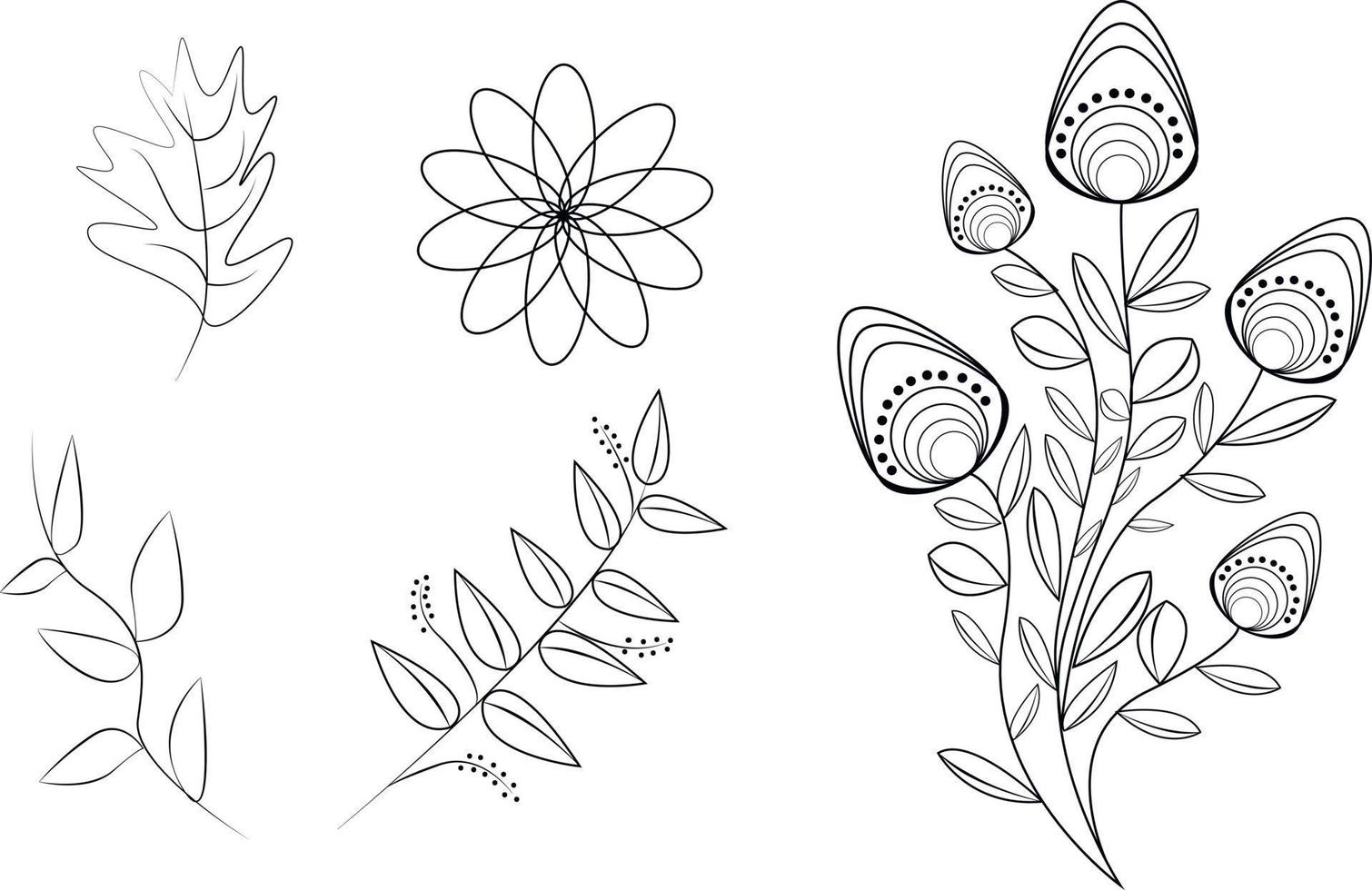 ensemble de ligne fleur de détail de jardin sauvage. illustration vectorielle en noir et blanc. vecteur