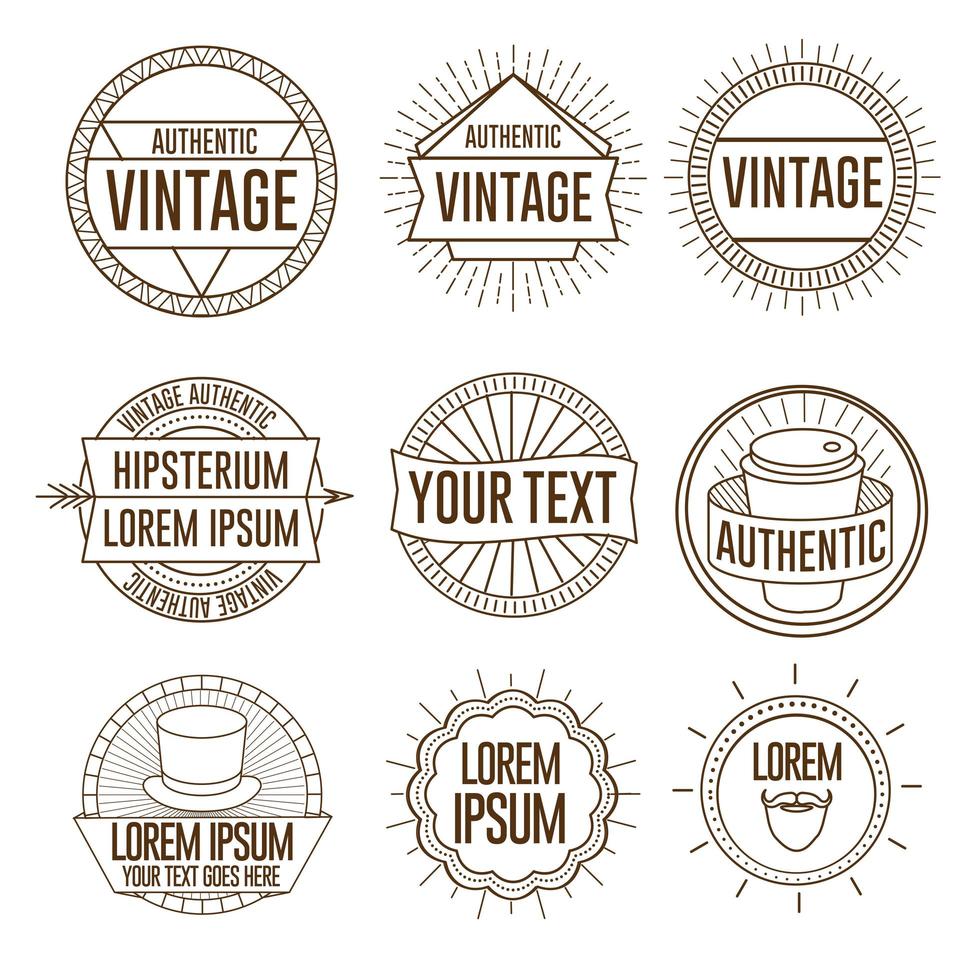 ensemble de badges vintage rétro linéaires encadre des étiquettes et des logos vecteur