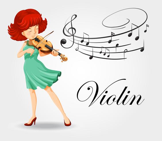 Femme jouant du violon avec des notes de musique vecteur