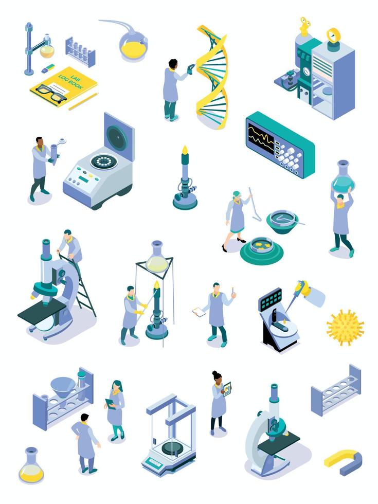 jeu d'icônes de couleur de laboratoire de sciences isométriques vecteur