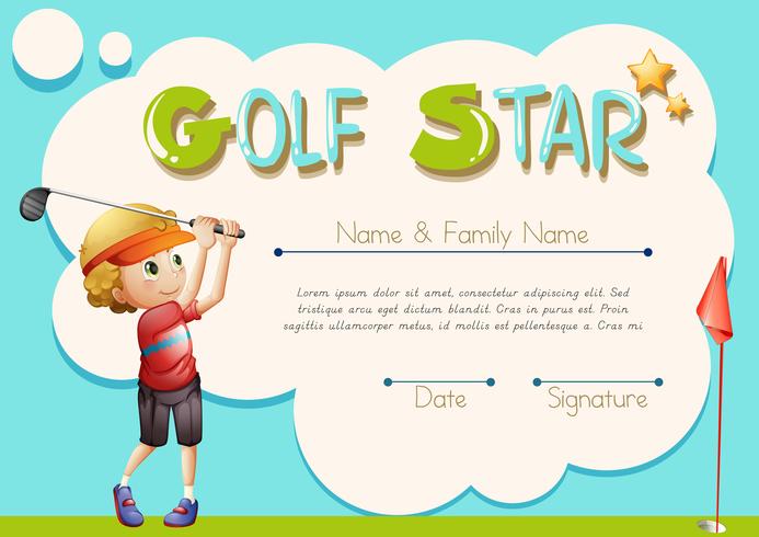 Modèle de certificat pour golf star vecteur