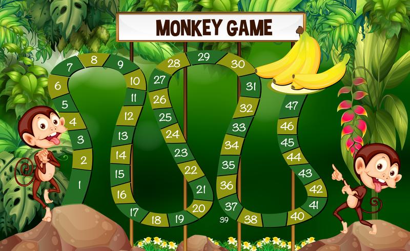 Modèle de jeu avec des singes en forêt vecteur