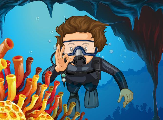 Homme faisant de la plongée sous-marine vecteur