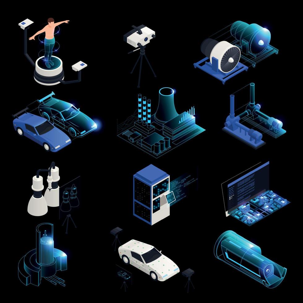 ensemble de technologie de jumeaux numériques vecteur