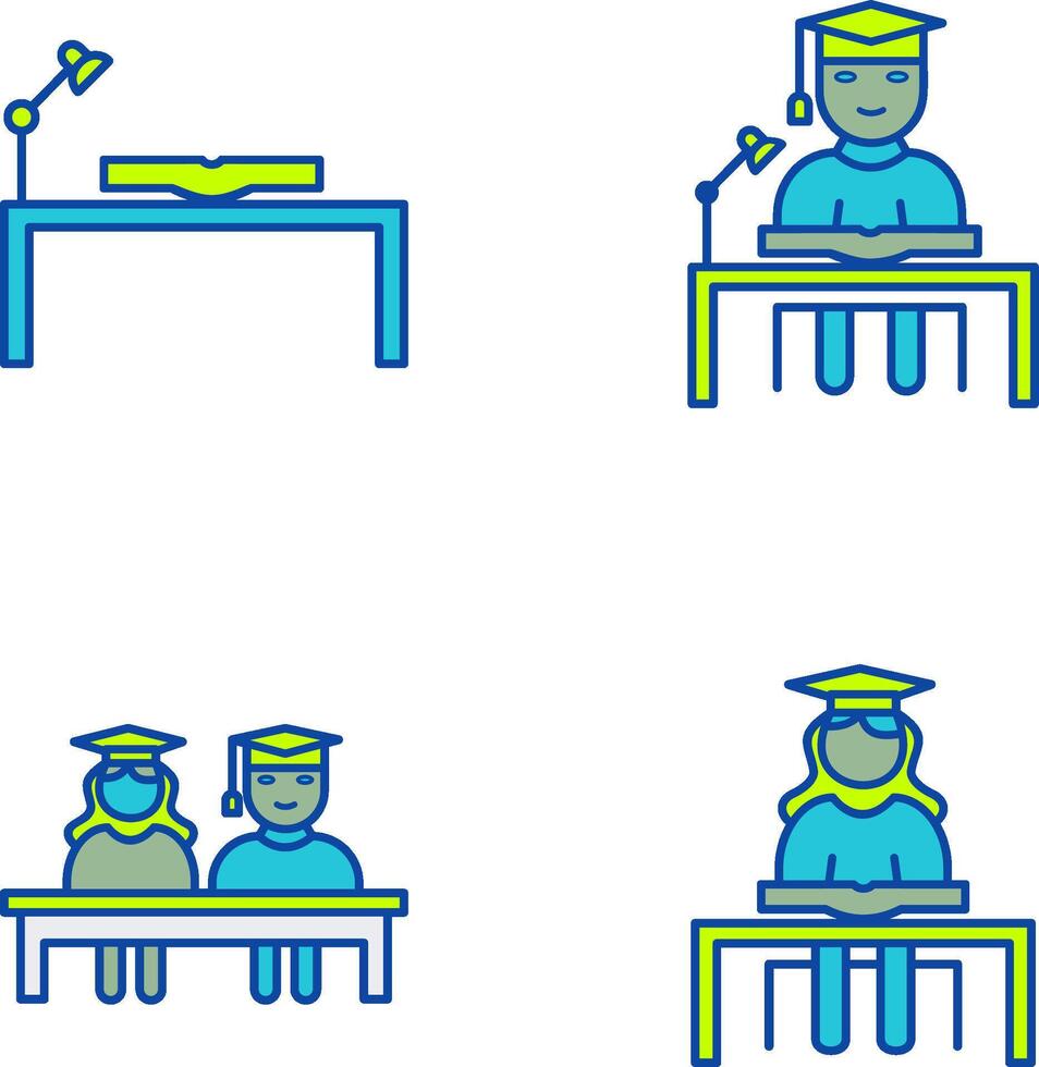 étude bureau et en train d'étudier sur bureau icône vecteur