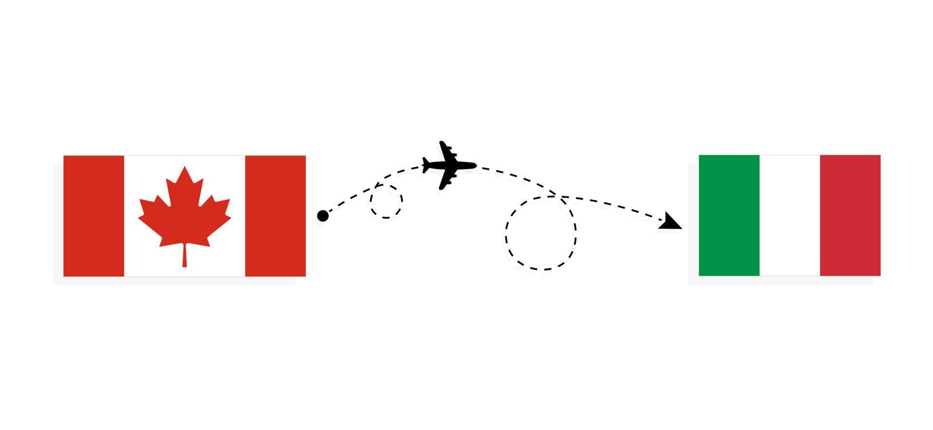 vol et voyage du canada à l'italie par le concept de voyage en avion de passagers vecteur