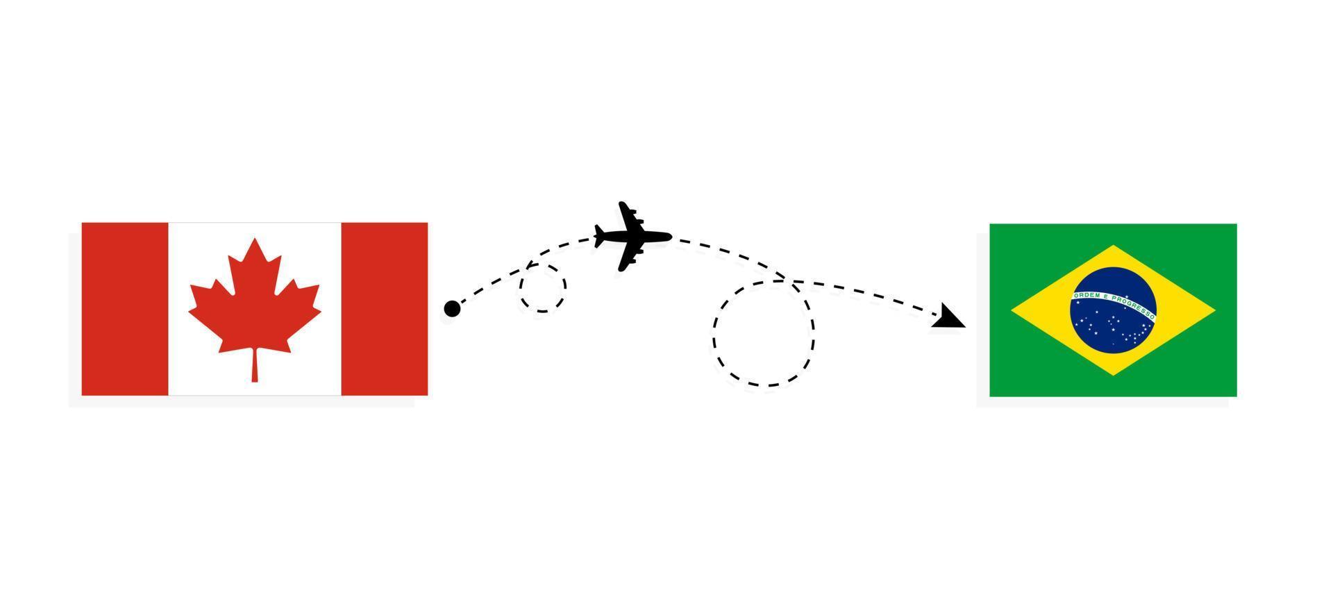 vol et voyage du canada au brésil par concept de voyage en avion de passagers vecteur