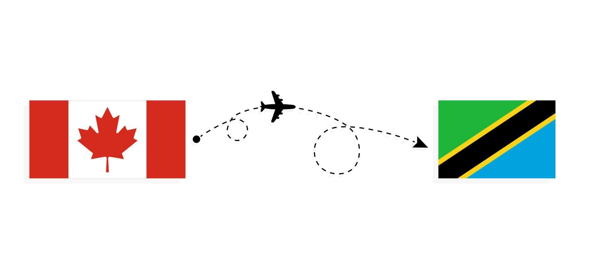 vol et voyage du canada à la tanzanie par concept de voyage en avion de passagers vecteur